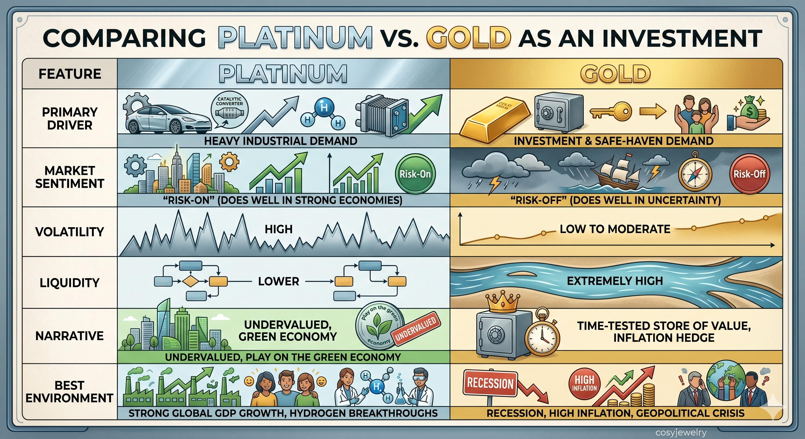 Comparison Platinum vs. Gold as an Investment